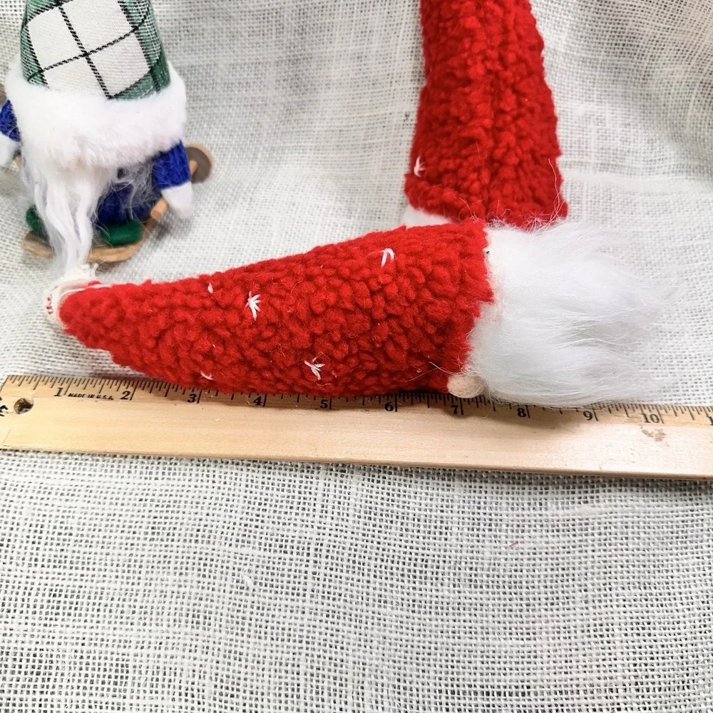 Christmas Gnome Ornaments Lot Nordic‎ Plush Red Hat & Wood Skier Gnome Decor